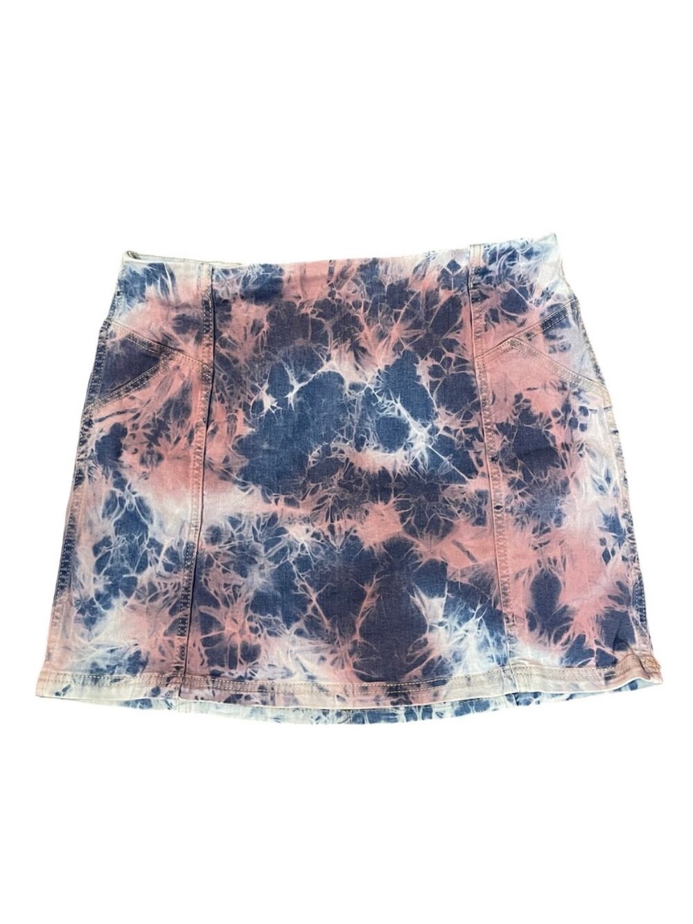 Wild Fable Tie-Dye Denim Mini Skirt Back Zip Stretchy Blue Pink Women's Size 14